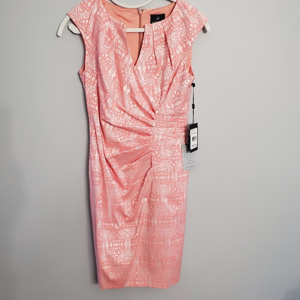 Adrianna Papell Woman's Coral & White Dress Sz 4 Formal Cocktail Ofice Siren Nwt